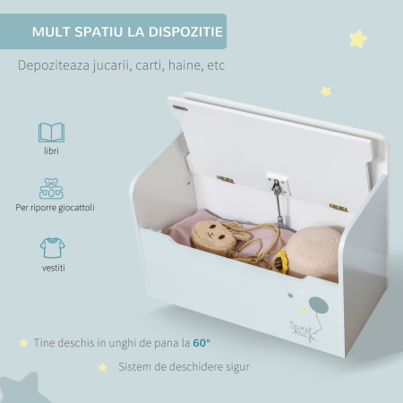  Banca de Depozitare Portabila pentru Jucarii 2 in 1, Lada cu Spatar pentru Copii de 3-6 Ani, 60x30x50 cm, Albastru [5]