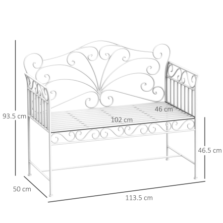  Banca de Exterior cu 2 Locuri, Banca de Gradina in Stil Romantic din Fier, 113,5x50x96 cm, Alb [2]