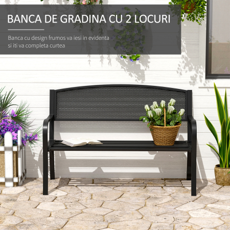  Banca de exterior din otel, negru, 127x60x85cm [3]