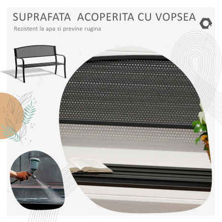  Banca de exterior din otel, negru, 127x60x85cm [5]