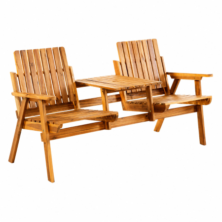 Gradina & balcon - Banca de gradina 153x65x82 cm, 2 locuri, cu raft lateral, lemn de salcam, maro