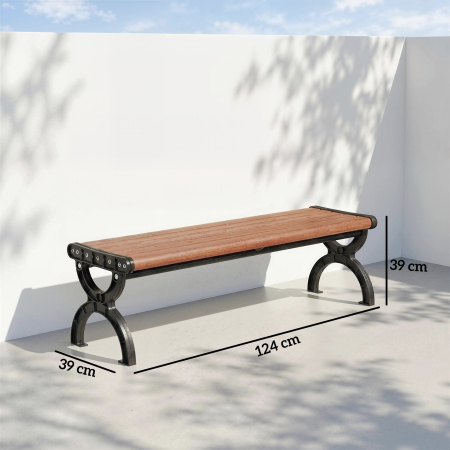  Banca de Gradina 2 Locuri, Banca cu Cadru din Metal si Efect de Lemn, Mobilier pentru Gradina, Terasa, Parc [2]