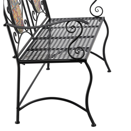 Banca de gradina, cadru metalic cu mozaic decorativ, 115x56x90 cm, negru [3]