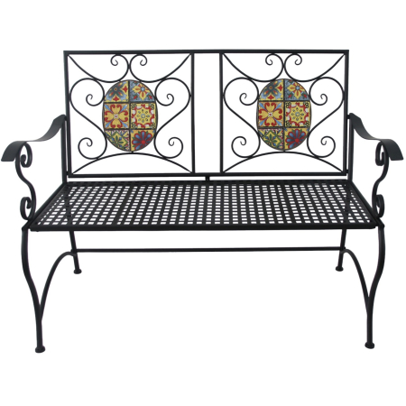 Gradina & balcon - Banca de gradina, cadru metalic cu mozaic decorativ, 115x56x90 cm, negru