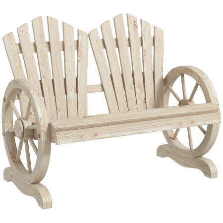 Mobilier gradina si terasa -  Banca de Gradina cu 2 Locuri, Cotiere in Forma de Roata, Banca de Exterior din Lemn de Brad, pentru Terasa, Patio si Curte, 108x66x95 cm, Culoare Lemn