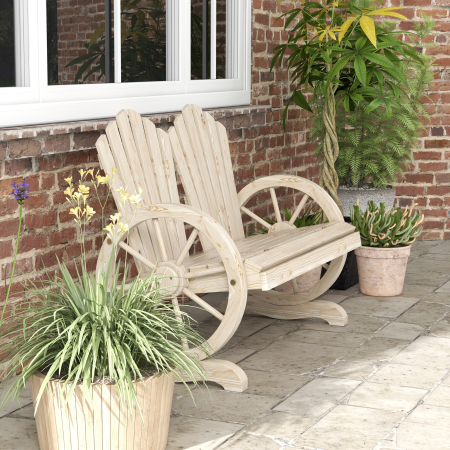  Banca de Gradina cu 2 Locuri, Cotiere in Forma de Roata, Banca de Exterior din Lemn de Brad, pentru Terasa, Patio si Curte, 108x66x95 cm, Culoare Lemn [7]