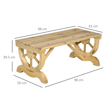 Banca de Gradina cu 2 Locuri, Design cu Roti, Banca de Exterior din Lemn de Brad, Potrivita pentru Terasa, Patio si Curte, 98x50x39.5 cm, Culoare Lemn Natural [2]