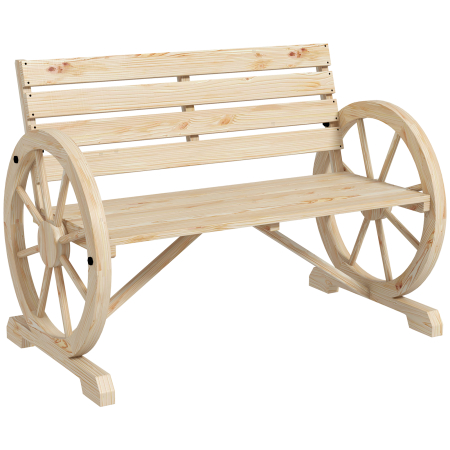 Mobilier gradina si terasa -  Banca de Gradina cu 2 Locuri, din Lamele cu Manere in Forma de Roata de Caruta, din Lemn, 105,5x56x79 cm, Culoare Lemn