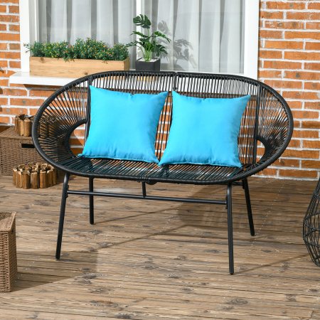  Banca de gradina cu 2 locuri din metal si franghie din rasina cu 2 perne - dim. 132L x 72l x 83h cm - negru [1]
