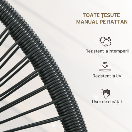  Banca de gradina cu 2 locuri din metal si franghie din rasina cu 2 perne - dim. 132L x 72l x 83h cm - negru [4]