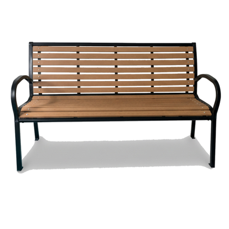 Banca de gradina cu cadru metalic, sezut si spatar rezistent din PVC imitatie lemn, 125x60x80 cm, maro [6]