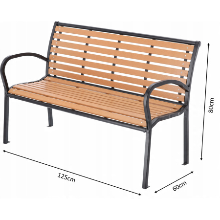 Banca de gradina cu cadru metalic, sezut si spatar rezistent din PVC imitatie lemn, 125x60x80 cm, maro [3]