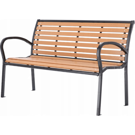 Banca de gradina cu cadru metalic, sezut si spatar rezistent din PVC imitatie lemn, 125x60x80 cm, maro [1]