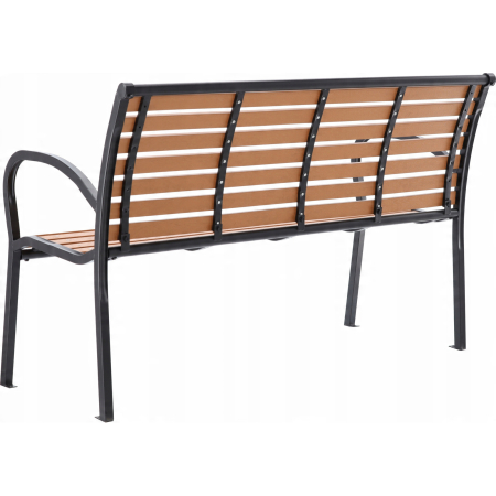 Banca de gradina cu cadru metalic, sezut si spatar rezistent din PVC imitatie lemn, 125x60x80 cm, maro [2]