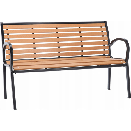 Gradina & balcon - Banca de gradina cu cadru metalic, sezut si spatar rezistent din PVC imitatie lemn, 125x60x80 cm, maro
