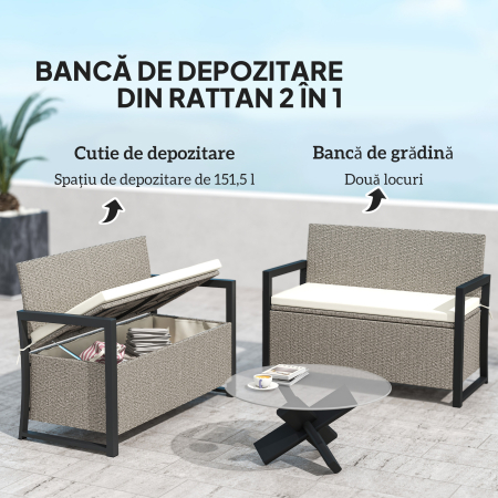  Banca de Gradina cu Spatiu de Depozitare, 117x60x86 cm, Alb Crem [3]