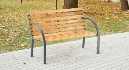 Banca de gradina din lemn, cadru din otel cu spatar, 120x60x80 cm, maro natur [2]