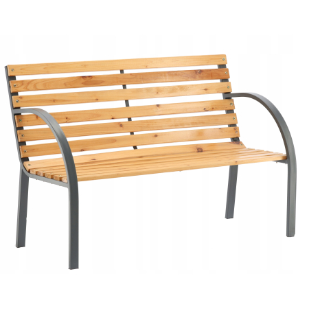 Gradina & balcon - Banca de gradina din lemn, cadru din otel cu spatar, 120x60x80 cm, maro natur