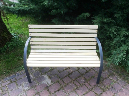 Banca de gradina din lemn, cadru din otel cu spatar, 120x60x80 cm, maro natur [10]