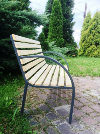 Banca de gradina din lemn, cadru din otel cu spatar, 120x60x80 cm, maro natur [7]