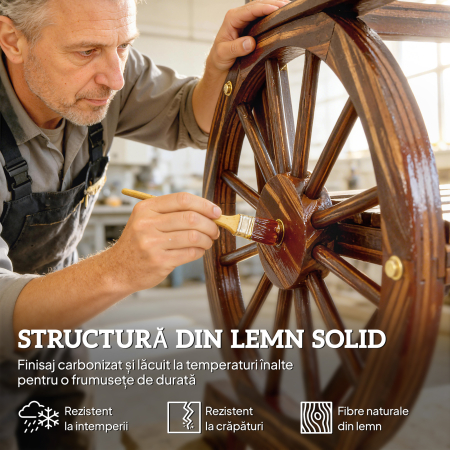  Banca de Gradina din Lemn cu Lamele 1 Loc, Scaun de Exterior cu Cotiere si Roata, Fotoliu din Lemn Masiv, sezut Spatios, Spatar inclinat, Gradina, Curte, Veranda, Finisaj Carbonizat [4]