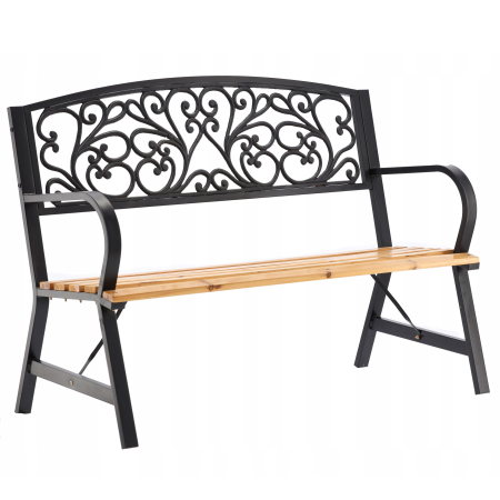 Gradina & balcon - Banca de gradina din lemn si cadru otel, cu spatar decorativ, 120x56x87 cm, negru si maro natur