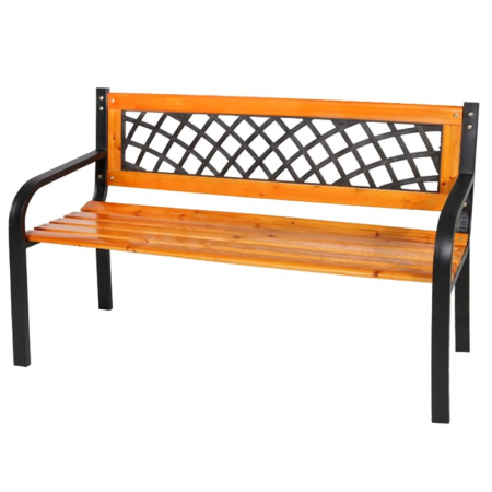 Banca de gradina din lemn si otel cu spatar decorativ, 120x53x73 cm, negru si maro natur [2]