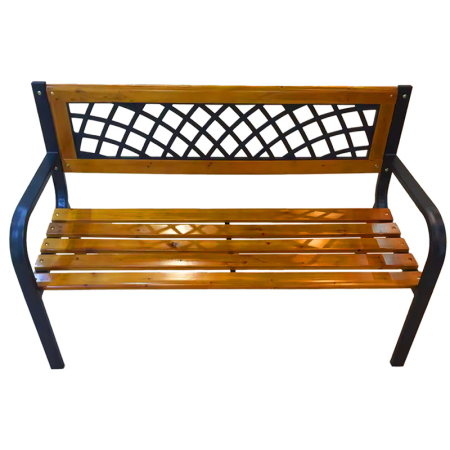 Banca de gradina din lemn si otel cu spatar decorativ, 120x53x73 cm, negru si maro natur [1]