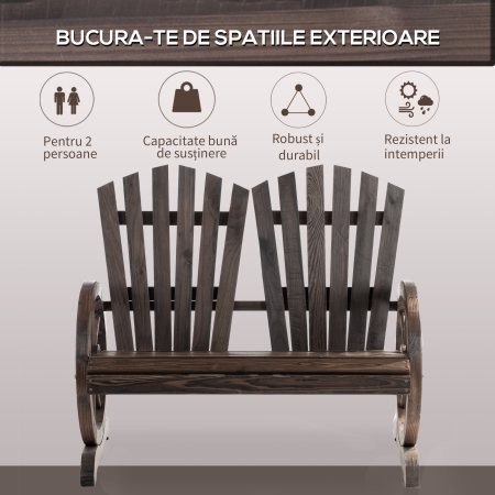  Banca de Gradina din Lemn Stil Rustic cu Brate in Forma de Roata, 108x66x95cm, Culoare Lemn [5]