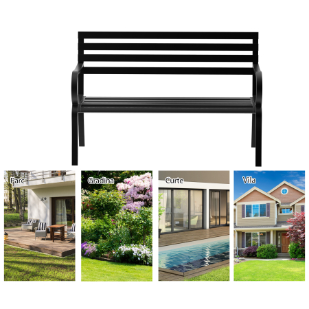  Banca de Gradina din Metal Neagra 127 x 62 x 82cm [5]