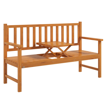 Gradina & balcon -  Banca de Gradina pentru 2-3 Persoane din Lemn de Pin, Banca de Exterior cu Masuta Rabatabila si Brate, pentru Balcon, Terasa si Gradina, 153x56x91 cm, Maro Deschis