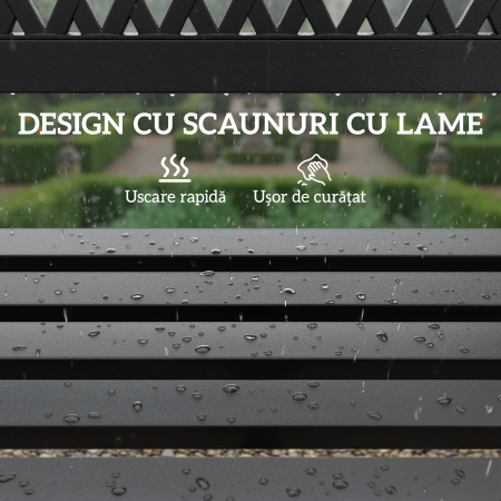  Banca de Gradina pentru Exterior, Banca de Patio cu Brate si sezut cu Lamele, 2 Locuri pentru Gradina, Parc, Balcon, Mobilier Exterior, Negru [6]