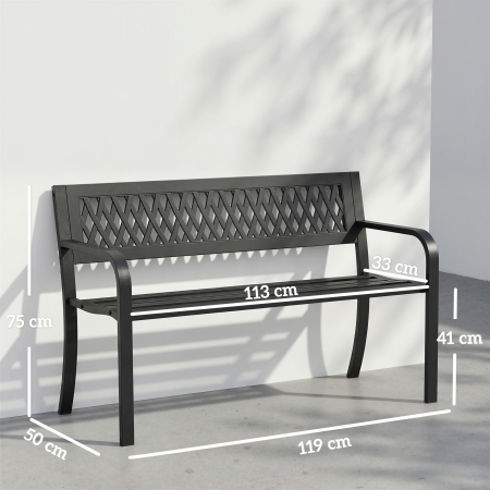  Banca de Gradina pentru Exterior, Banca de Patio cu Brate si sezut cu Lamele, 2 Locuri pentru Gradina, Parc, Balcon, Mobilier Exterior, Negru [2]