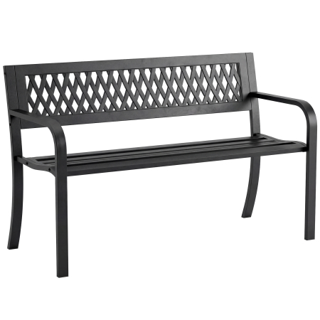 Mobilier gradina si terasa -  Banca de Gradina pentru Exterior, Banca de Patio cu Brate si sezut cu Lamele, 2 Locuri pentru Gradina, Parc, Balcon, Mobilier Exterior, Negru