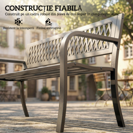  Banca de Gradina pentru Exterior, Banca de Patio cu Brate si sezut cu Lamele, 2 Locuri pentru Gradina, Parc, Balcon, Mobilier Exterior, Negru [4]