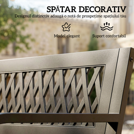  Banca de Gradina pentru Exterior, Banca de Patio cu Brate si sezut cu Lamele, 2 Locuri pentru Gradina, Parc, Balcon, Mobilier Exterior, Negru [5]
