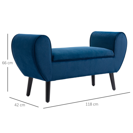  Banca Depozitare Capitonata pentru Dormitor si Hol, Banca Capatul patului din Tesatura Catifelata cu Cotiere, 118x42x66cm, Albastru inchis [2]