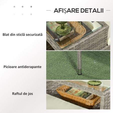  Banca din ratan pentru 2 persoane pentru gradina, scaun impletit pentru curte cu masa de ceai din sticla [5]