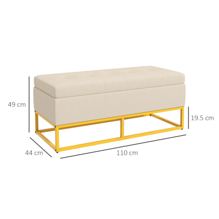  Banca dreptunghiulara cu spatiu de depozitare, sezut tapitat si picioare din otel, 110x44x49 cm, bej [2]