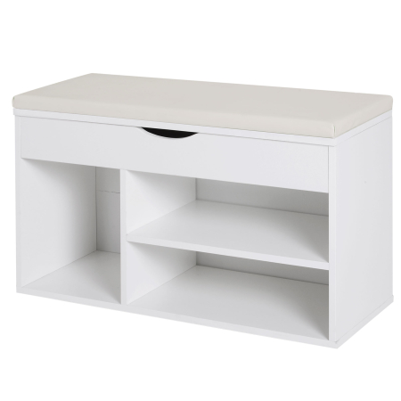 Pantofare -  Banca Pantofi Alba 80×30×47 cm - Cu Sertar & sezut Rabatabil