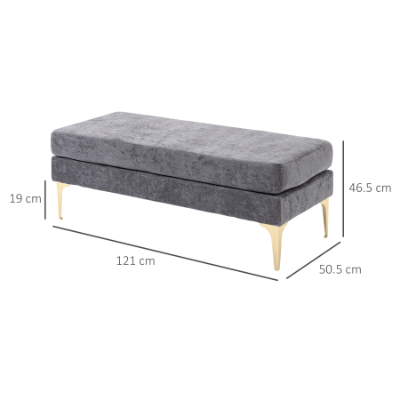  Banca pentru Capatul Patului cu Doua Niveluri, din tesatura cu Efect de Catifea si Otel, 121x50,5x46,5 cm, Gri inchis si Auriu [2]