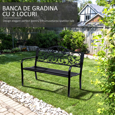  Banca pentru exterior din metal, 127x60x89cm, negru [3]