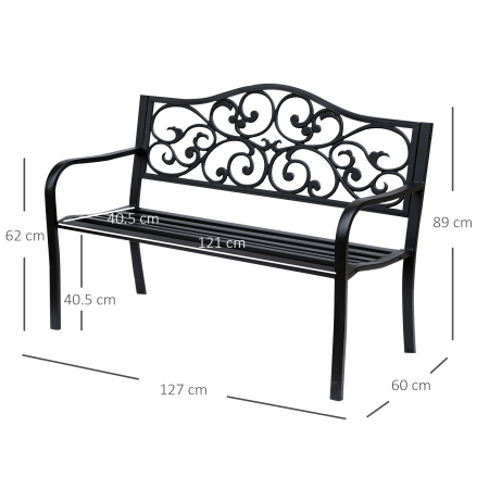  Banca pentru exterior din metal, 127x60x89cm, negru [2]