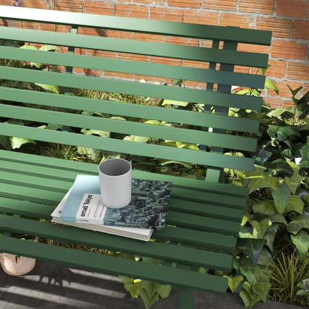  Banca pentru Gradina, Banca de Exterior pentru Terasa cu sezut si Spatar cu Lamele, 123x67x79 cm, Verde [6]