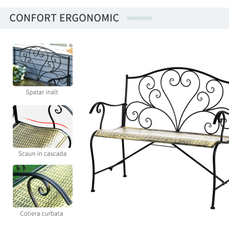  Banca pentru Gradina din Fier Stil Vintage 2 Locuri Negru [5]