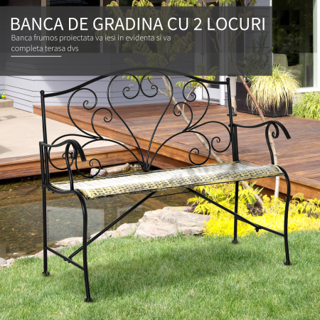  Banca pentru Gradina din Fier Stil Vintage 2 Locuri Negru [4]
