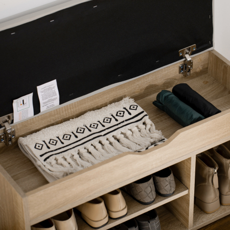  Banca pentru Pantofi cu 3 Compartimente, Spatiu Ascuns si sezut din Piele PU, 80x30x43 cm, Lemn Natural [7]