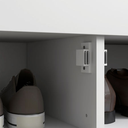  Banca pentru pantofi cu raft interior reglabil pe 3 niveluri, din MDF si material textil cu aspect de in, 90x36x50 cm, alb si gri [8]