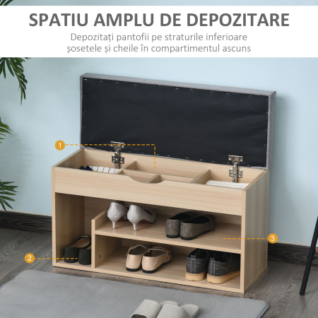  Banca pentru Pantofi din Lemn cu sezut Captusit si Compartiment Ascuns 80x30x48 cm [5]