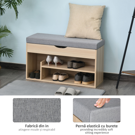  Banca pentru Pantofi din Lemn cu sezut Captusit si Compartiment Ascuns 80x30x48 cm [3]
